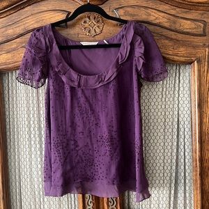 Rebecca Taylor Purple Silk Scoop Neck Open Back Top